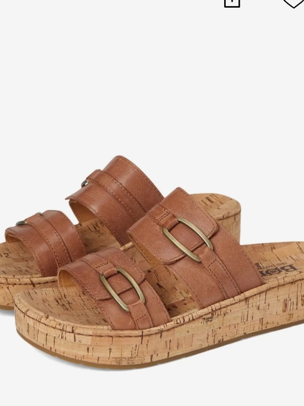Born Tan Double-Strap Cork Platform Slide Sandals